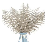 12 Pcs Christmas Glitter Leaves, 43cm Artificial Christmas Leaf Picks - Tropical Fern Leaf Decor for Tree Ornament (Champagne)