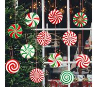 12 Pcs Christmas Hanging Decorations, Double Sided Lawn Decorations with 96 Feet Red Cord Outdoor Yard Candy Hanging Ornaments (Not Ball) for Xmas Tree Home Porch Decor (Classic Style)