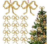 12 Pcs Christmas Metal Gold Bow Ornaments Gold Bow Decoration for Christmas Tree Topper Garland Fireplace Wreath Xmas Tree Hanging Decor for Floral Arrangement Gift Box Basket Home Indoor Outdoor