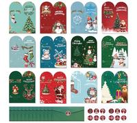 12 Pcs Christmas Money Wallets Pack, Xmas Money Wallets for Cash Gifts 12 Santa Design with Envelopes & Stickers Eco-Friendly Christmas Envelopes Multipack for Greeting Cards Cash Vouchers (B)
