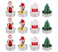 12 Pcs Christmas Tea Light Candles Set Santa Claus Snowman Christmas Tree House Tealight Candle Decorative Candle for Christmas Eve Party Home Kitchen Patio Outdoors Camping Decoration Women Gift