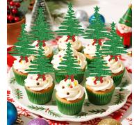 12 PCS Christmas Tree Cupcake Toppers Muffin Food Picks for Merry Christmas Theme New Year Holiday Shower Birthday Party Supplies