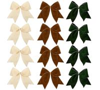 12 Pcs Christmas Velvet Bows 6 Inch Rustic Wreath Bows Vintage Xmas Tree Ribbon Bow Ornaments for Farmhouse Decor Gift Wrapping DIY Craft Decorative (Milky White Brown Green)