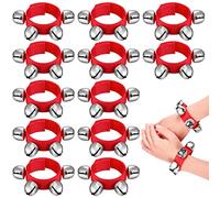 12 Pcs Christmas Wrist Band Bells Bracelets Wrist Band Shaking Bells Musical Instruments Adjustable Bells Rhythm Wristband Bells for School Family Adults Christmas Percussion Party Favors (Red)
