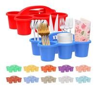12 Pcs Classroom Caddy Storage Basket with Handle 6 Compartments, Portable Cleaning Caddy, Plastic Storage Basket for Kids, Arts, Crafts, Pencil, School Supplies 11.8x9.5x3.5 inch