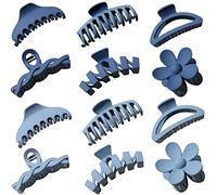 12 Pcs Claw Clips, Multi-Shapes Hair Clips for Women, Non-Slip Large Jaw Claw Clips for Thick Thin Curly Hair Accessories (Blue)