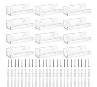 12 Pcs Clear Acrylic Vinyl Record Wall Mount Shelves - Floating Invisible Vinyl Holder & Record Storage, with Screws, Wall Plugs & Adhesive Tape, for LP/Card Display Stand, Home Decor, 10x3.5x3 cm