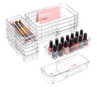 12 Pcs Clear Drawer Organiser Set, Adjustable Makeup Drawer Organiser, 2-Size Stackable Drawer Storage Box, PS Storage Organizer Bins for itchen Cutlery, Makeup Vanity, Bathroom, Desk, Office, Bedroom