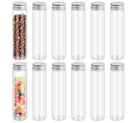 12 Pcs Clear Plastic Test Tubes with Screw Lid Caps, 110ml Sample Test Bottle Storage Container Tubes for Laboratory Scientific Experiments Plant Cultivation Party Decoration Candy Salt Storage