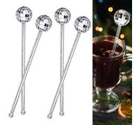 12 Pcs Cocktail Stirrers, Drink Disco Ball Round Top Swizzle Sticks Cocktail Accessories for Drinks Mirror Ball for Birthday Family Party Bar Cafe