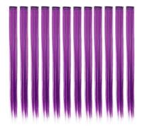 12 Pcs Colored Clip In Hairs Extensions,22 Inch Rainbow Long Straight Hairpieces, Synthetic Piece Hair Extension Highlights For Girls Quick to Wear(Purple)