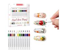 12 Pcs Colored Nail Art Pens Set, Vibrant DIY Nail Design Tools, Easy To Use For Beginners, Suitable For Natural & Acrylic Nails
