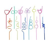 12 Pcs Colorful Curly Straws, Multi-Shaped PVC Drinking Plastic Straws,Fun Drinking Straws Reusable for Kids and Adults, for Friends' Gathering Birthday Party Cocktail Supplies Family Reunion Favors