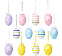 12 Pcs Colorful Easter Hanging Eggs, lovely Easter egg decorations for DIY home and party. Perfect as Easter tree decorations and Easter decorations outdoor, ideal for gardens and festive displays.