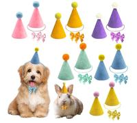 12 Pcs Colorful Mini Party Hats for Stuffed Animals, Birthday Party Felt Cone Hat with Bow Tie for Cat Dolls Dog Rabbit Puppies Birthday Party Decorations (12 Pc+Bow)