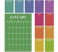 12 Pcs Colorful Undated Calendars 12‘'x16‘' Large Erasable Wall Calendar 12 Month Classroom Dry Ease Reusable Planning Colorful Yearly Blank Planner for Office Home Educational Study Room Class