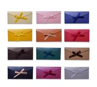 12 PCS Coloured Envelopes, Gift Envelopes with Ribbon, Luxury Invitation for Wedding, Birthday, Party, Christmas, 22.5x15cm