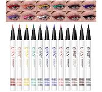 12 Pcs Coloured Eyeliner Set, Long Lasting Waterproof Rainbow Colour Eyeliner Pen, Highly Pigmented Smudge-proof Colourful Eye Liners, Black, White, Dark Brown, Navy Blue