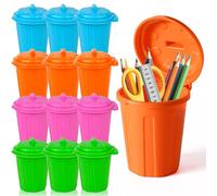 12 PCS Coloured Mini Trash Can Set Lids Mini Garbage Cans Pen Holder Desk Organizer Small Desktop Miniature Garbage for Birthday Party Favors Home School Classroom Decor (12, Muticolored)