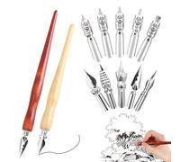 12 PCS Comic Dip Pen Calligraphy Dip Pen Set Including 2 Pen Holders +10 Different Nibs Comfortable Grip Dip Pens for Animation Calligraphy Sketch Signing Painting Cartoonists Artists, Back to School