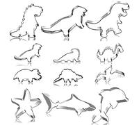12 pcs Cookie Cutters, BOSOIRSOU 6 pcs 3" and 6 pcs 1.5" Dinosaur Sea Creature Shape Stainless Steel Biscuit Metal Molds for Kitchen Baking Cake Candy Bread