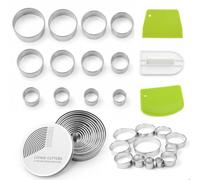 12 PCS Cookie Cutters Set, Pastry Cutter Round Rings with Tin Box | Scone Cutter, White Plastic Smoother, Green Trapezoid and Semi-Circle Scrapers for Dough