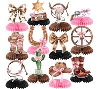 12 PCS Coquette Bow Cowgirl Honeycomb Centerpieces Western Bow Cowgirl Birthday Party Decorations Boots or Bows Rodeo Pink Cowgirl Table Centerpieces Decorations for Baby Shower Bachelorette Birthday