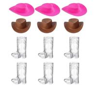 12 Pcs Cowboy Boot Shot Glasses, Western Cowboy Party Essentials, Cowboy Shot Glasses for Bachelorette Parties and Cowgirl Celebrations, Western Themed Bar Events Serving Set with Hats
