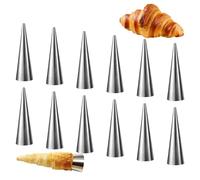 12 Pcs Cream Horn Molds Non Stick Stainless Steel Cannoli Cream Roll.Cannoli Moulds Tubes,Forms for Baking Croissants Bread,Chocolate Croissant,Brioche Rolls,Ice Cream Cone Party Dessert (Cone)