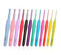 12 PCS Crochet Hooks, Ergonomic Handle Crochet Hooks Set for Arthritic Hands, Comfortable Smooth Crochet Needles Extra Long Knitting Needles with Stitch Markers.