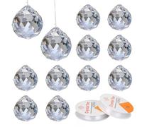 12 Pcs Crystal Ball Prism, 30mm K9 Clear Crystal Ball Prism with Nylon Thread, Hanging Crystals Prisms for Windows Feng Shui Suncatcher Wedding Home