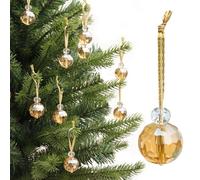 12 Pcs Crystal Glass Christmas Balls Ornaments, 0.87" Mini Prism Ball Christmas Tree Decorations, Hanging Crystal Ornament Clearance for Xmas Wedding Party Home Decor (Gold)