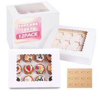 12 Pcs Cupcake Boxes 12 Hole Cupcake Box with Window Muffin Boxes(32.5x25x9cm) Thick Paper No Folding Required Cup Cake Boxes for Donuts Chocolate Cake Dessert