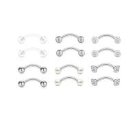 12 PCS Curved Barbell Eyebrow Piercing Jewellery 16G Stainless Steel Rook Daith Cartilage Earring Eyebrow Bar Helix Banana Bars 8mm 10mm