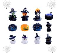 12 Pcs Cute Halloween Figure Ornaments,Witch Ghost Owl Set Mini Resin Pumpkin Cake Topper Decoration Lovely Owl Skull Pool Figurines for Cake,Desk,Micro Landscape Ornament,DIY Garden Home Decor