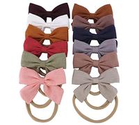 12 Pcs Cute Linen Bow Nylon Headband for Newborn Infant Toddler Hair Bow Elastic Bands Baby Girls Little Kids Headbands (Linen Sailor bow 3.2'')