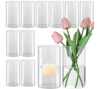 12 PCS Cylinder Glass Vases, Clear Flower Glass Vase, Hurricane Candle Holder for Pillar, Dining Table Centerpiece Decoration, Wedding Party Centerpiece, Home Decor for Tabletops