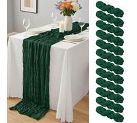 12 Pcs Dark Green Cheesecloth Table Runner 10Ft, Gauze Table Runners 21.5X 120 inch,Semi Sheer Cheese Cloth Fabric Runner Bulk for Wedding,Party,Baby Shower,Bridal Shower