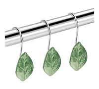 12 PCS Decorative Shower Curtain Hooks, Anti-Rust Stainless Steel Shower Hooks for Shower Curtain and Liner, Cute Bathroom Decor (Green Leaf)
