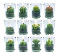 12 Pcs Decorative Succulent Cactus Tealight Candle Set - Handmade Mini Glass Holders, Decorative Votive Candles for House-Warming Party Wedding Baby-Shower and Home Decoration Gifts