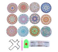 12 Pcs Diamond Art Coasters Diamond Painting Coasters with Holder Diamonds Art Car Cup Coaster Drink Mat Flower Patterns Round Drink Coaster Flower Cup Pad Drink Mats for Coffee Beer Tea Mug Wine Pub