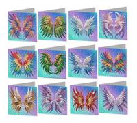 12 PCS Diamond Art Painting Greeting Cards with Envelopes, Angel Wings Craft DIY Card Making Kits for Beginner Adults Gifting Holiday Blessing
