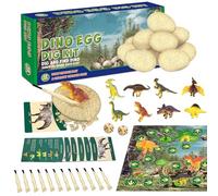 12 PCS Dinosaur Eggs Dig Kit, Dino Eggs Excavation Dig Kit with Play Mat Educational Learning Cards for Easter Eggs Science Activities Birthday Party
