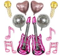 12 PCS Disco Ball Balloons, 4D Shining Disco Star Balloons, Inflatable Guitar Balloons for Singer Fans, Suitable for 70s 80s 90s Theme Party,Birthday,Graduation