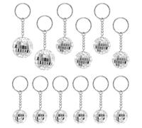 12 Pcs Disco Ball Keychain, Silver Disco Ball Keyring, Silver Mirror Ball Keychain, Disco Hanging Ornament Mini, Disco Ball Party Favors Keychains, for 70s 80s Themed Party, Halloween, Christmas