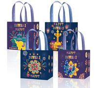 12 Pcs Diwali Gift Bags for Friends,Diwali Gift Boxes Non-Woven with Handle for Deepavali Themed Party Candy Decorations,Happy Diwali Gift Snack Bags Reusable Treat Supplies with 4 Style(8 * 8Inch)