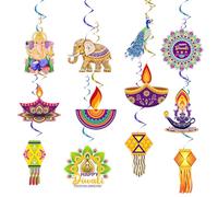 12 Pcs Diwali Hanging Decorations, Diwali Hanging Swirl Decor, Happy Divali Swirls for Festival of Lights Party, for Home, Office, Light Party, Indian Festival Rangoli Decorations