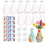 12 Pcs DIY Ceramic Vases Set, White Porcelain Flower Pots with 6 Sets of Paints & Palettes, Ready-to-Paint Vases for Art Projects and Family Activities