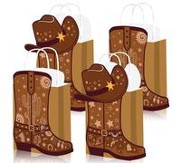 12 Pcs DIY Cowboy Boots Paper Bags Cowboy Kraft Western Theme Party Decorations Wild West Gift Bag Rodeo Boot Hat Goodie Box for Cowboy Birthday Bachelorette Party Supplies