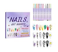 12 Pcs DIY Nail Art Brushes, Fine Tip Nail Painting Pens - Long-Lasting Vibrant Color, Easy To Use For Beginners & Professionals